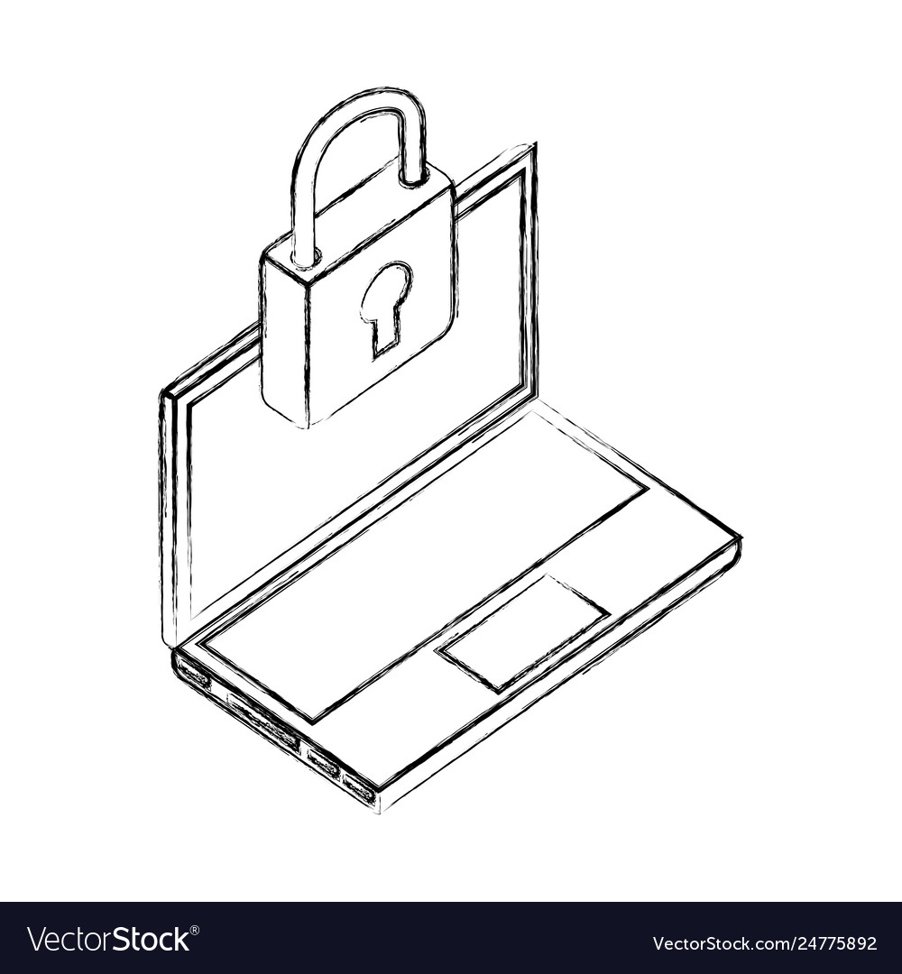 Laptop computer padlock security network data vector image Laptop computer padlock security network data