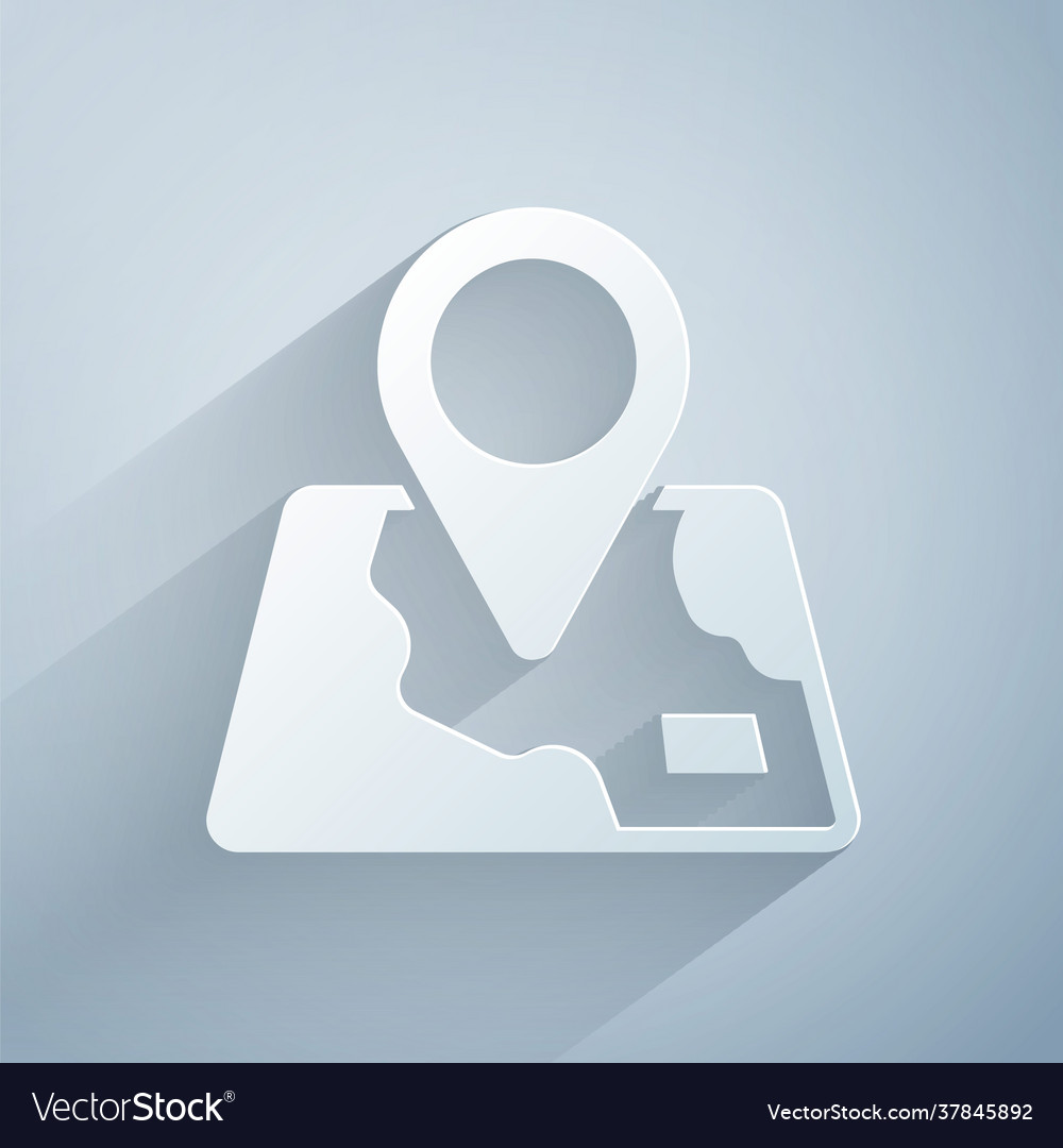 Paper cut folded map with location marker icon vector image Paper cut folded map with location marker icon