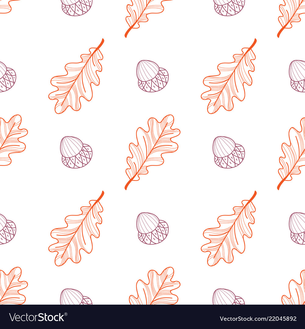 Seamless background of oak leaves and acorns