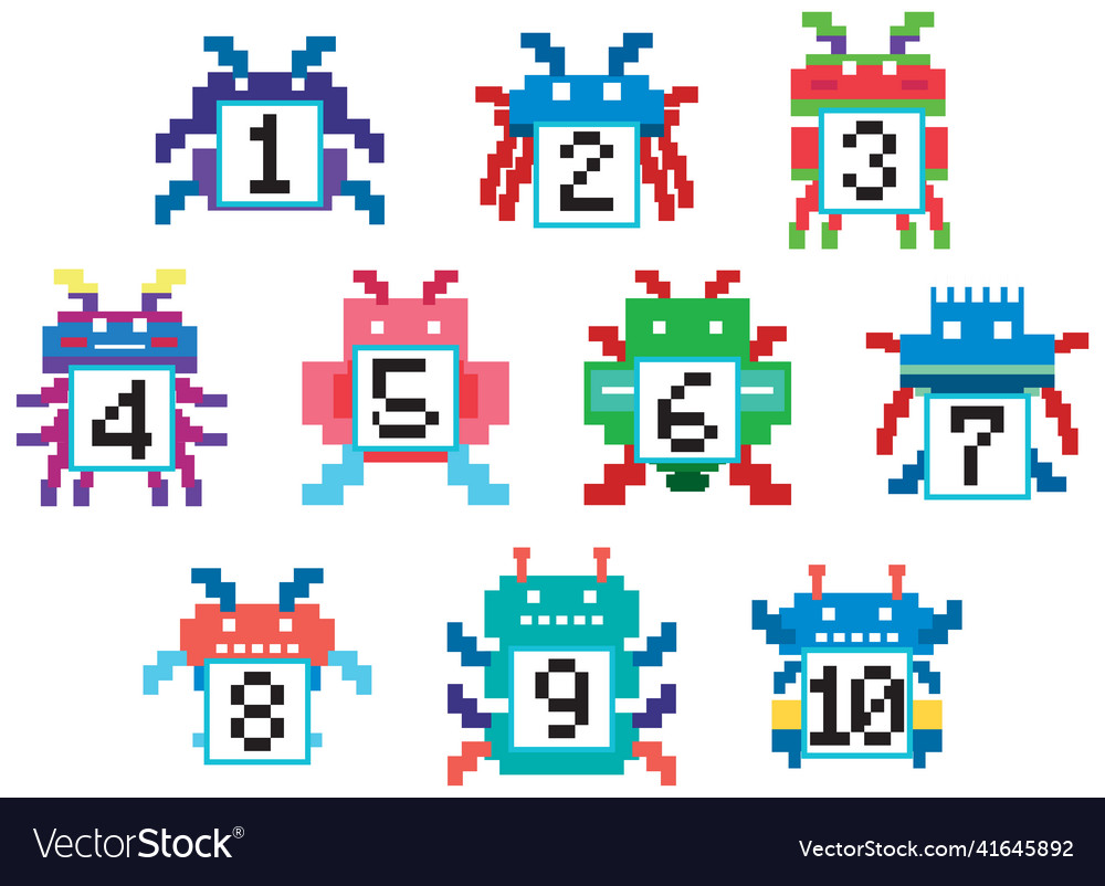 Set of pixel game numbers isolated vector image Set of pixel game numbers isolated