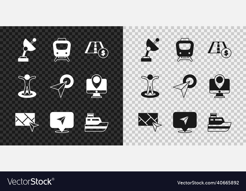 Set radar train toll road traffic sign city map Vector Image