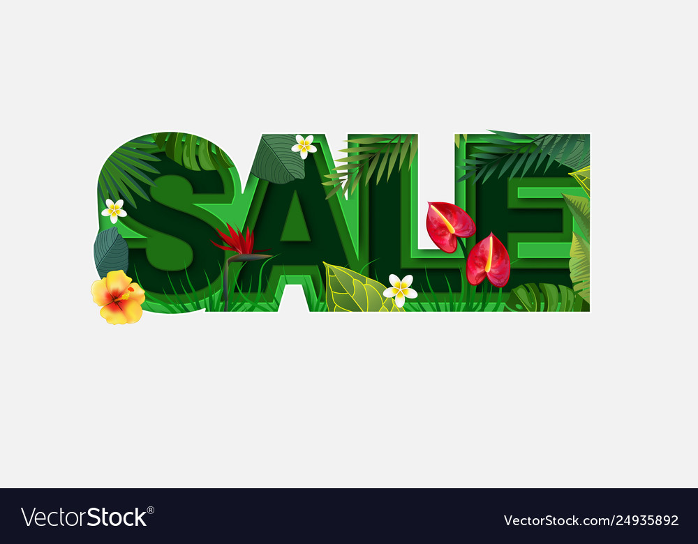 Summer sale design with tropical leaves on light vector image Summer sale design with tropical leaves on light