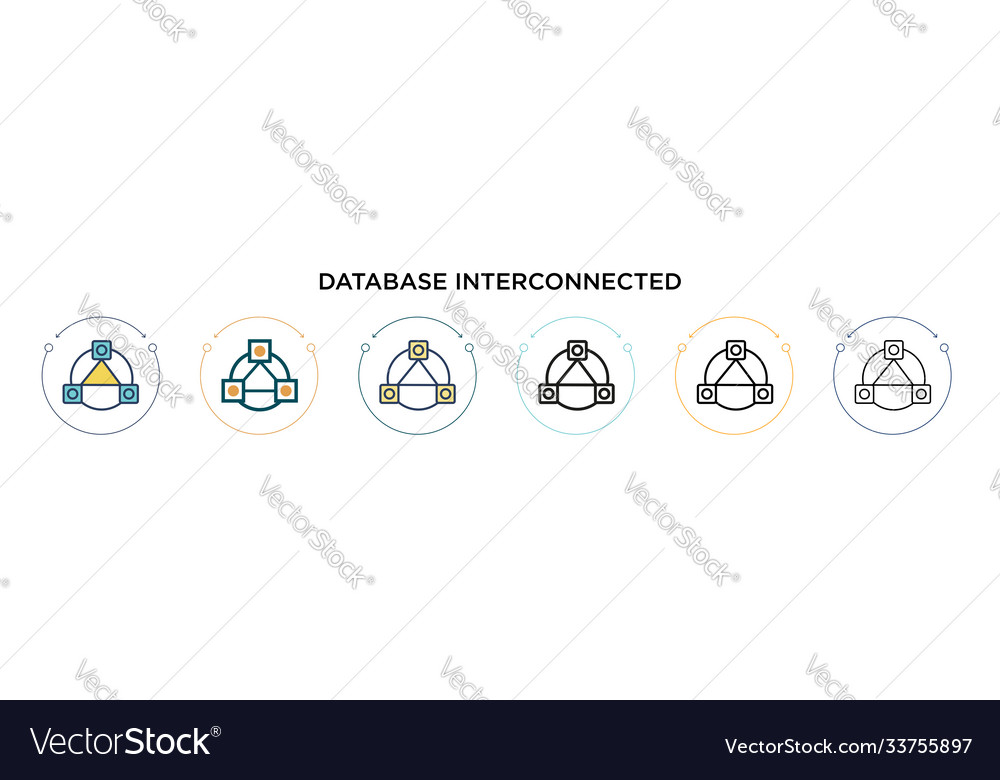 Database interconnected icon in filled thin line