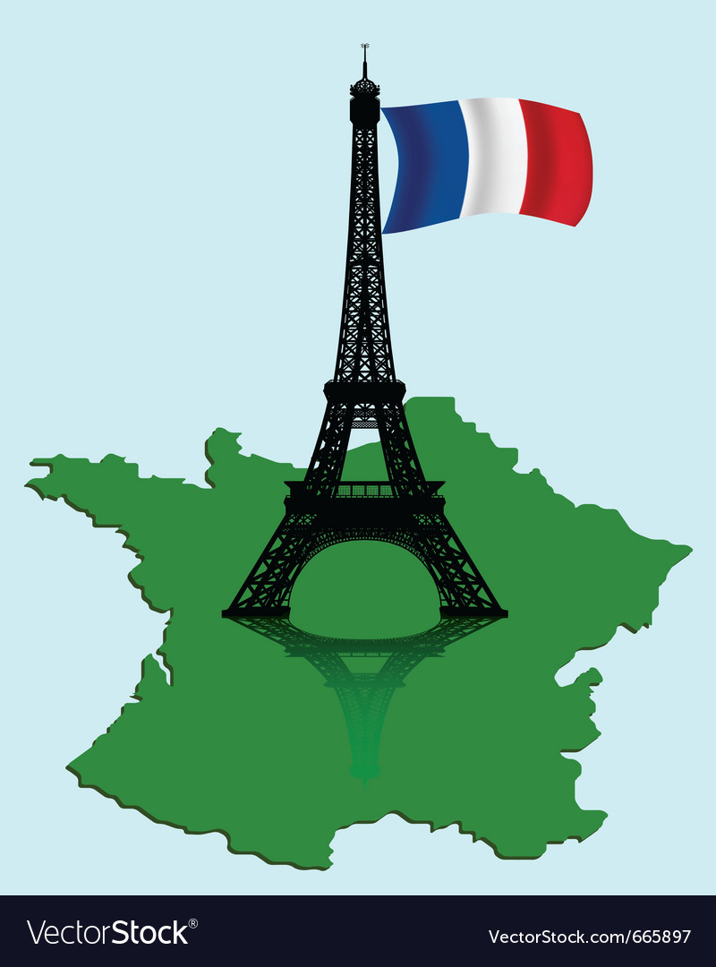 Eiffel Tower with French Flag & Map
