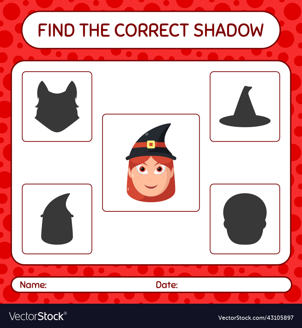 Find the correct shadows game with witch vector image Find the correct shadows game with witch
