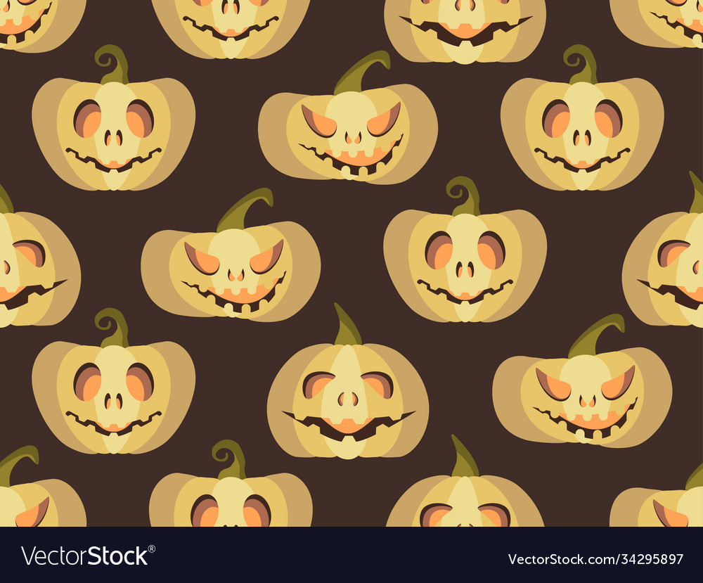 Halloween seamless pattern with scary pumpkins