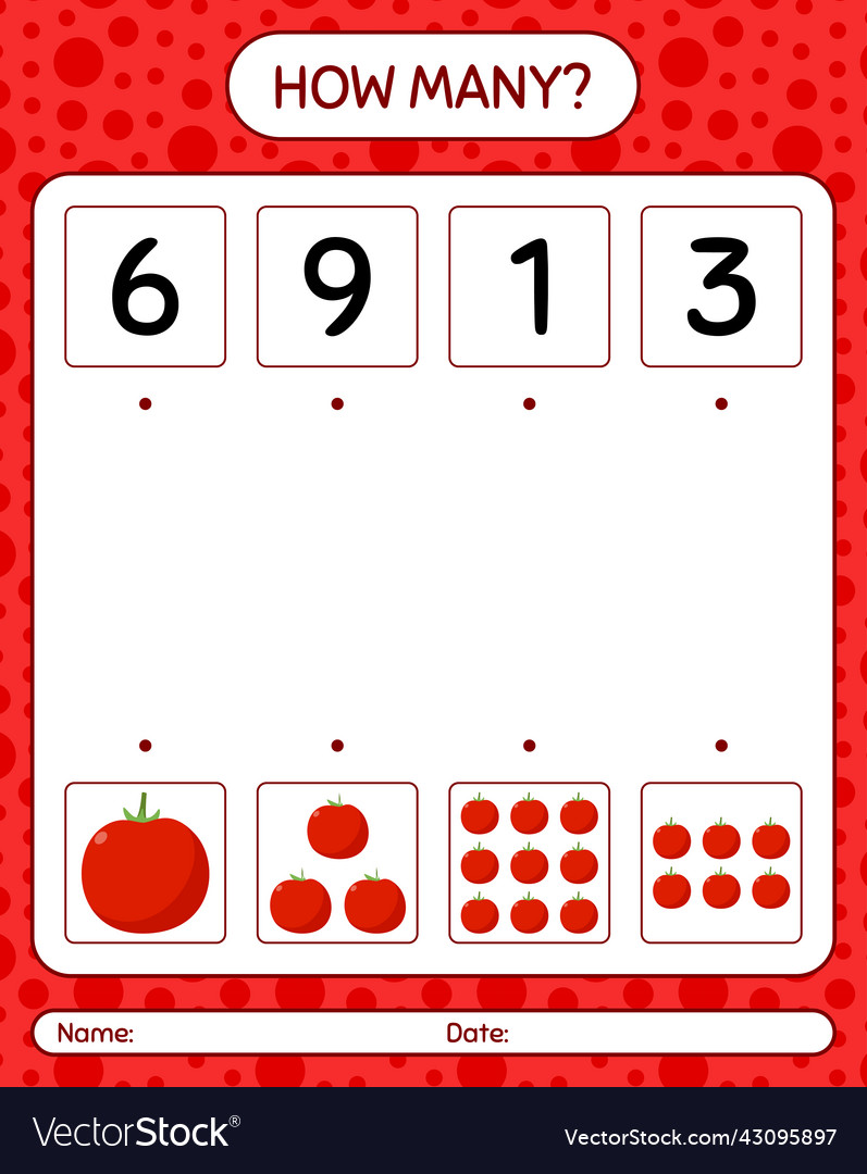 How many counting game with tomato worksheet