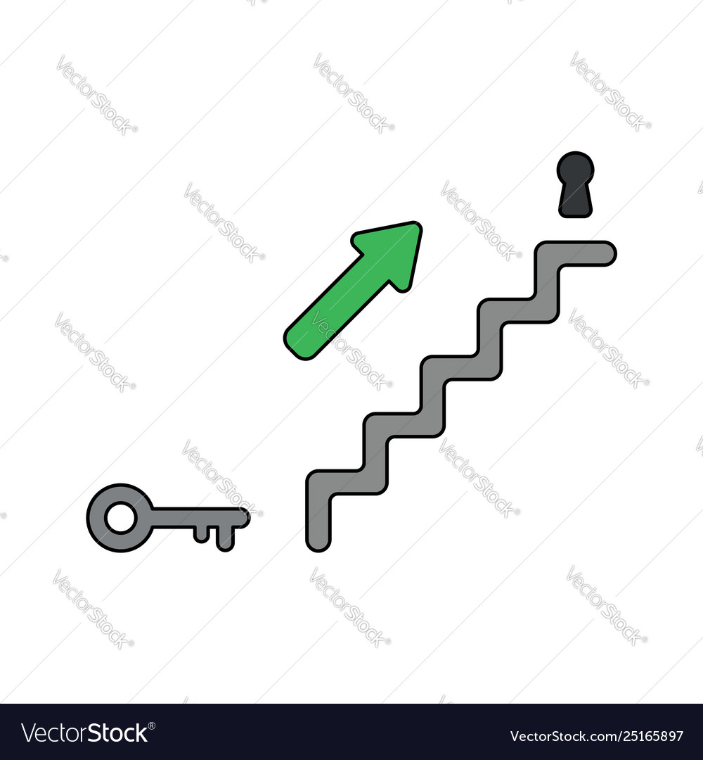 Icon concept stairs with key and arrow showing vector image Icon concept stairs with key and arrow showing