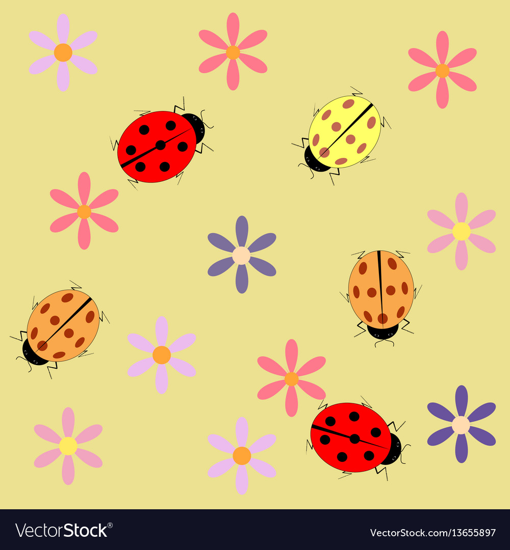 Ladybug and flower seamless pattern vector image Ladybug and flower seamless pattern