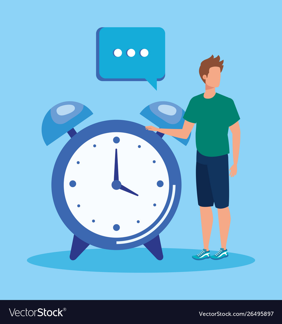 Man with clock and chat bubble media data vector image Man with clock and chat bubble media data