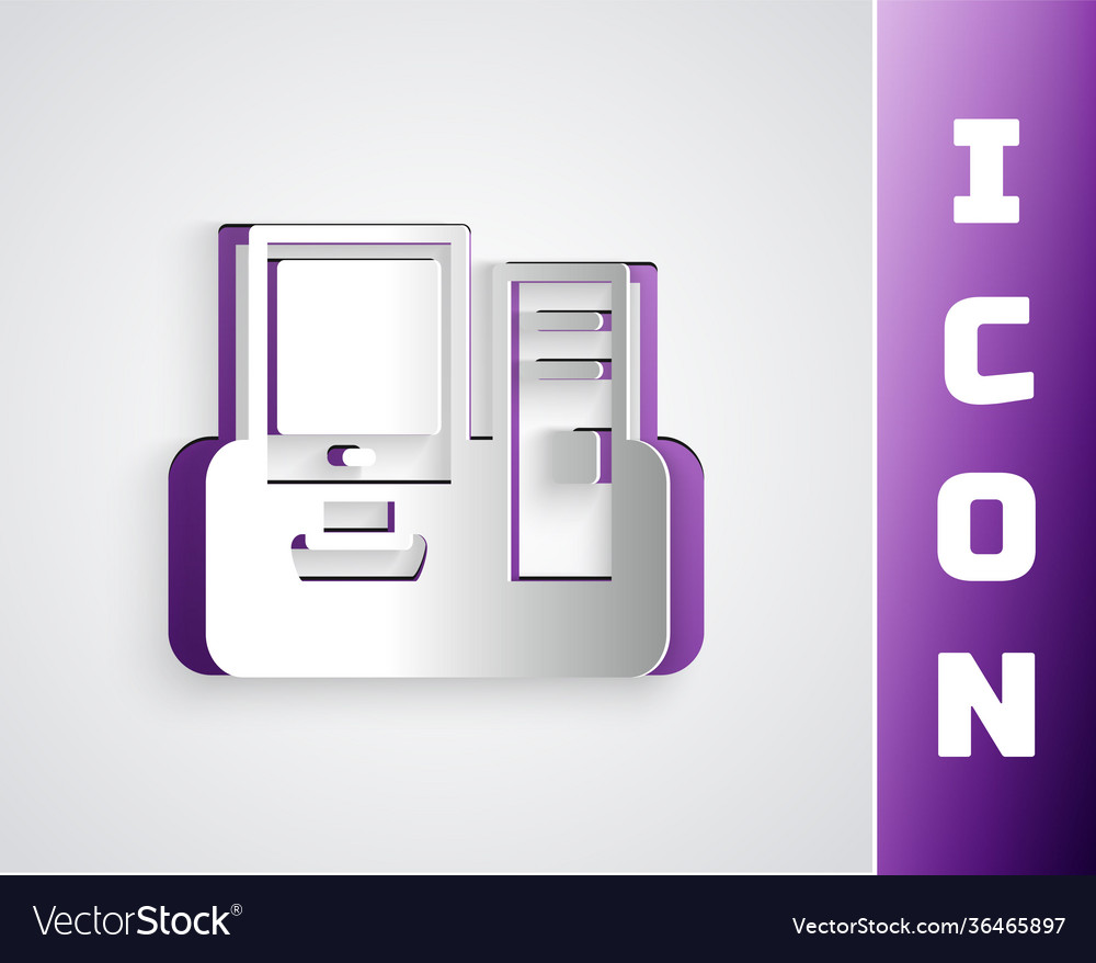Paper cut computer monitor with keyboard and mouse vector image Paper cut computer monitor with keyboard and mouse