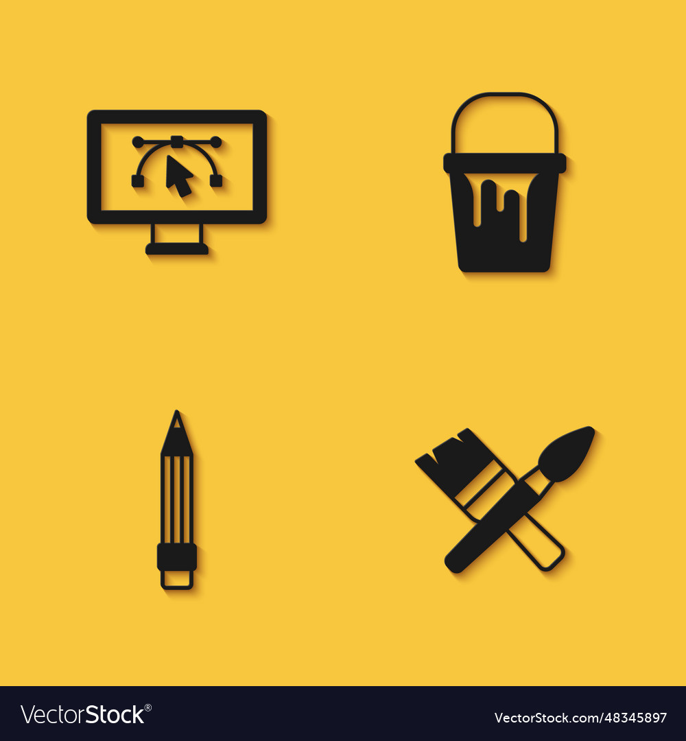 Set computer with design program paint brush vector image Set computer with design program paint brush