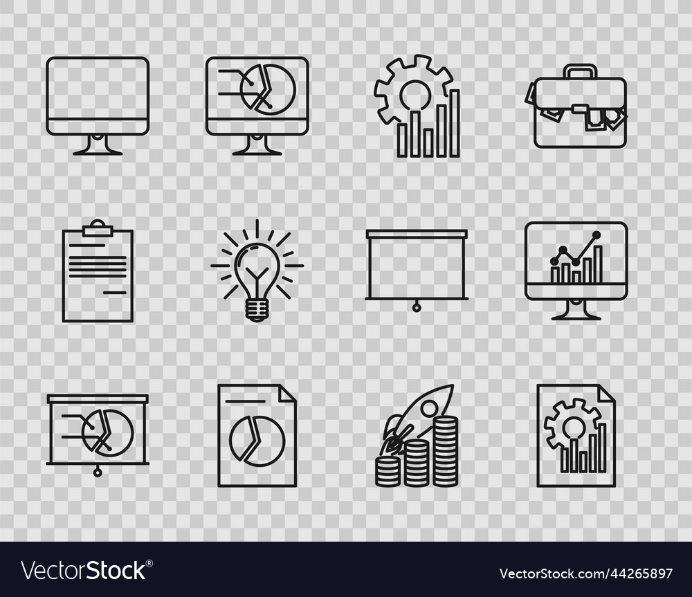 Set line board with graph chart document pie