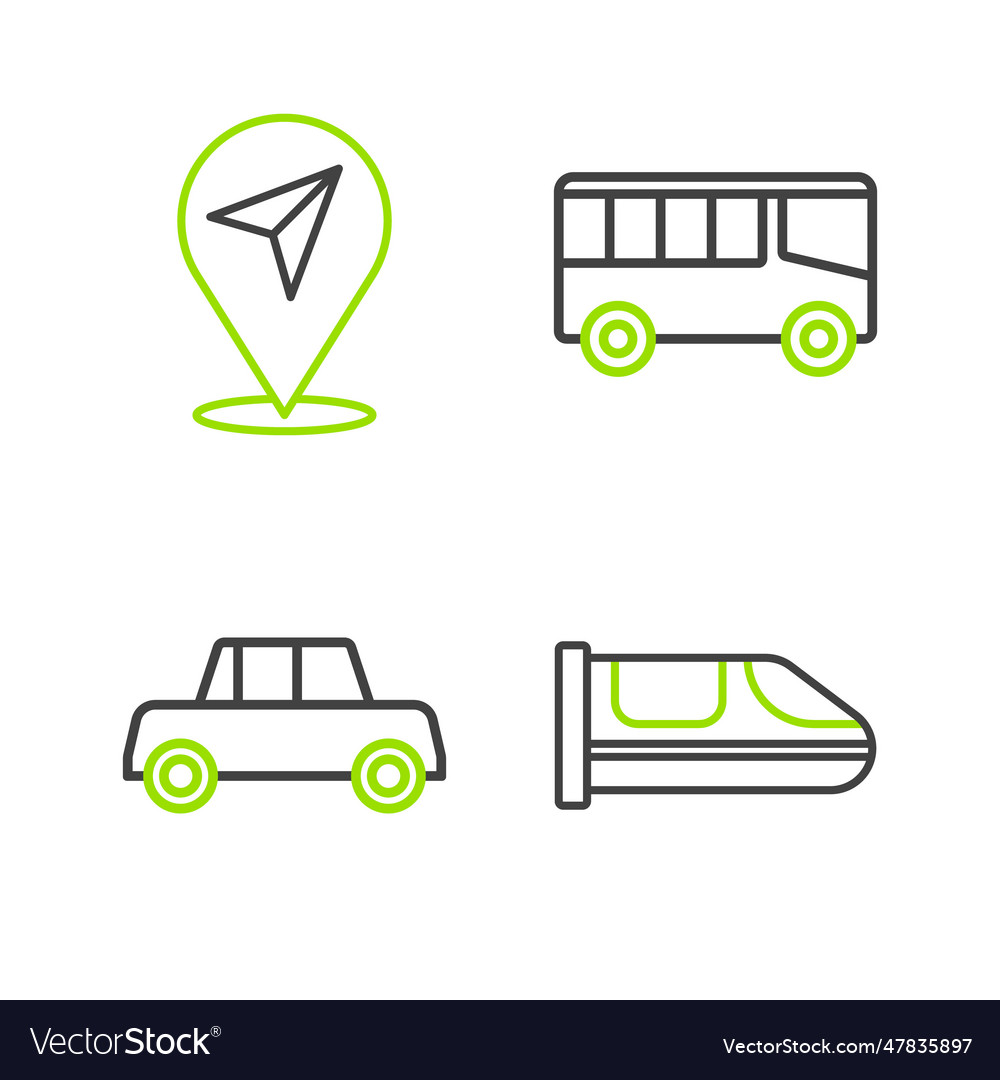 Set line high-speed train car bus and location vector image Set line high-speed train car bus and location