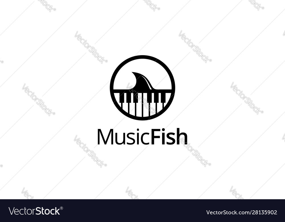 Black creative music fish logo vector image Black creative music fish logo