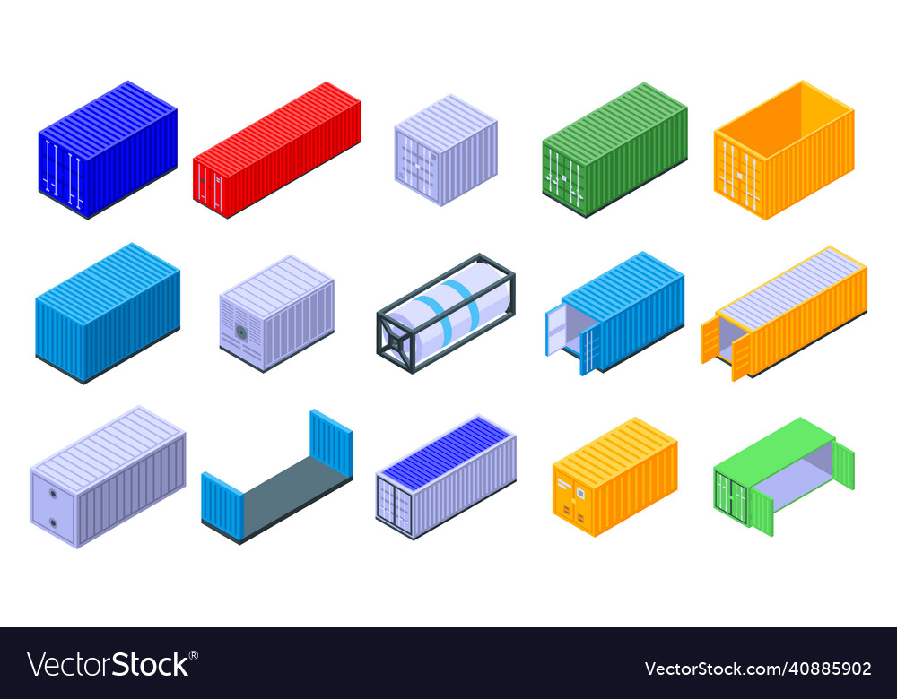 Cargo container icons set isometric style Vector Image