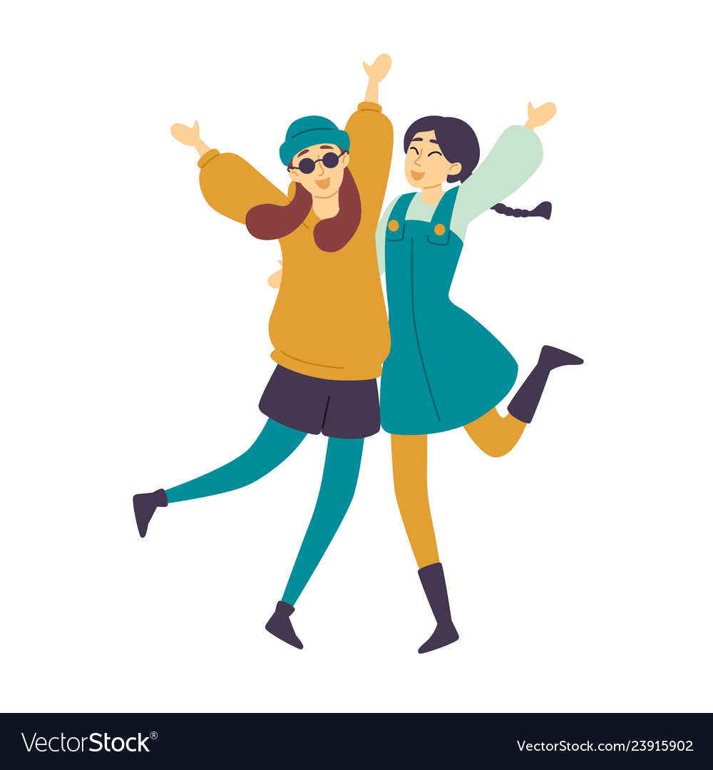 Dancing People Female Dancers Asian Girls Having Vector Image