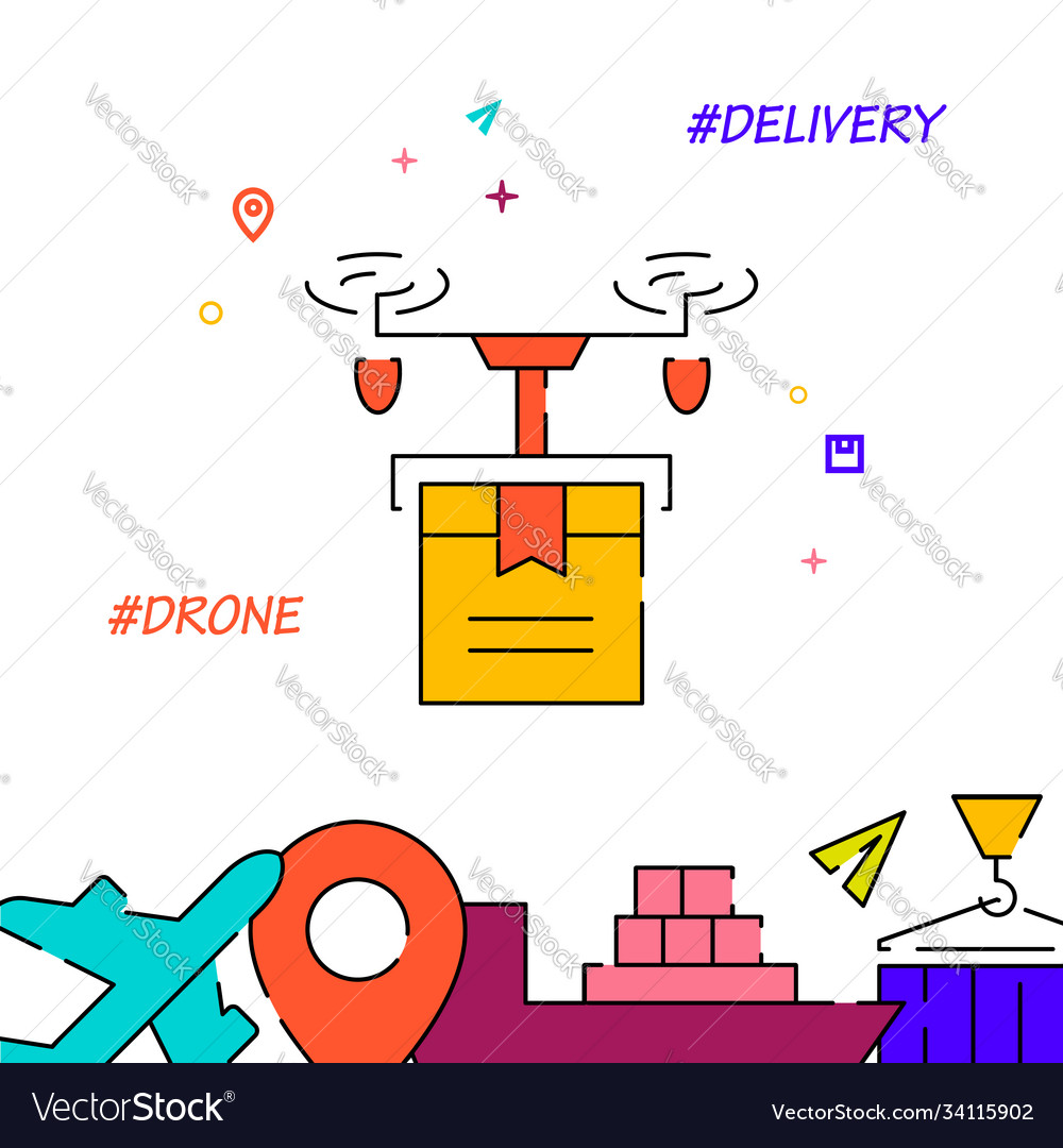 Drone delivery service filled line icon simple Vector Image Drone delivery service filled line icon simple