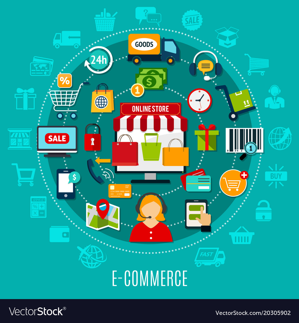 E-commerce flat concept Royalty Free Vector Image