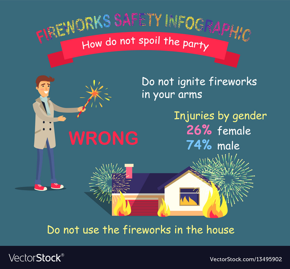 Fireworks safety infographic forbidden in houses Vector Image