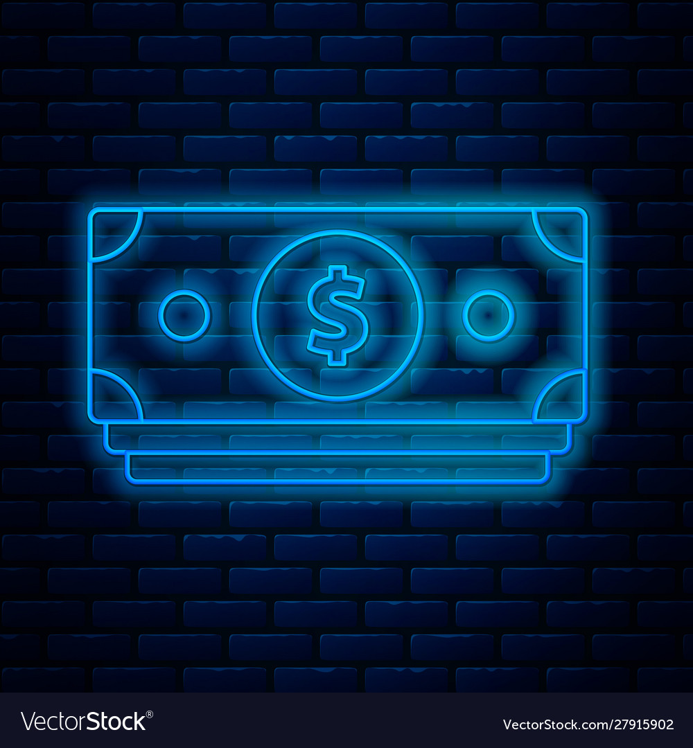 Glowing neon line stacks paper money cash icon Vector Image