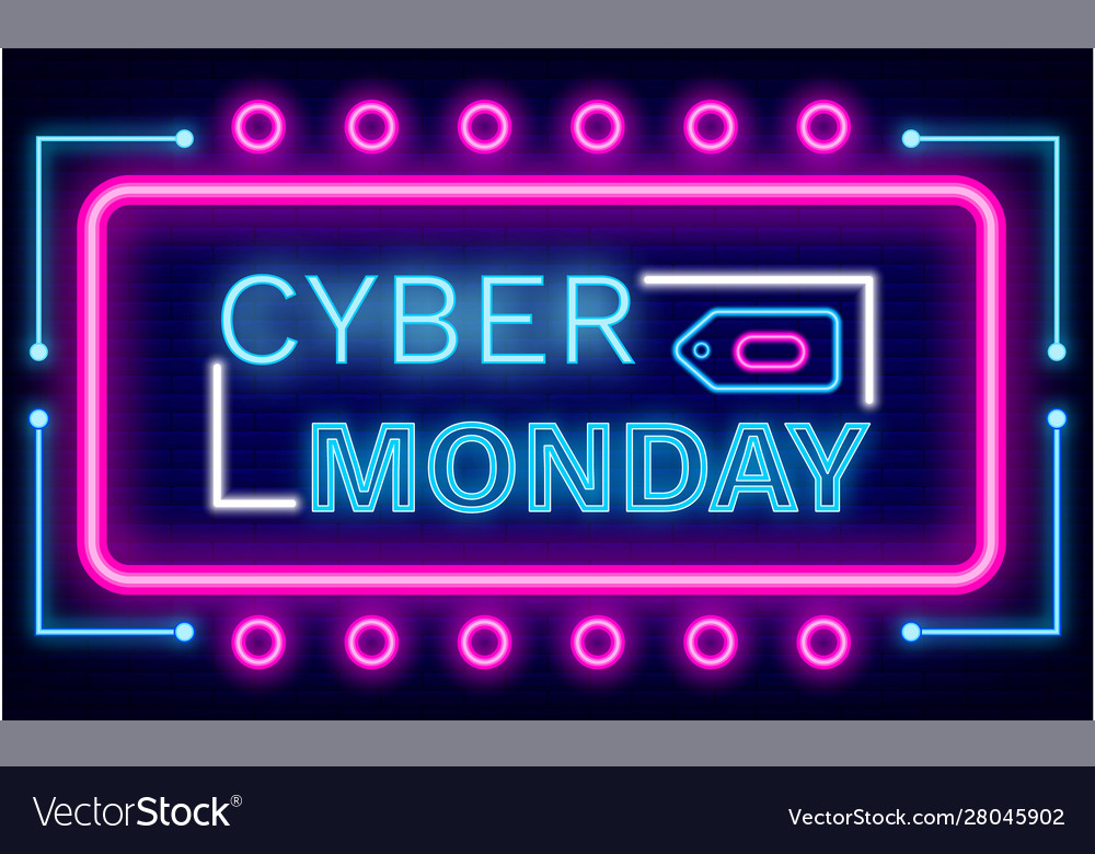 Glowing poster cyber monday shopping ad Royalty Free Vector