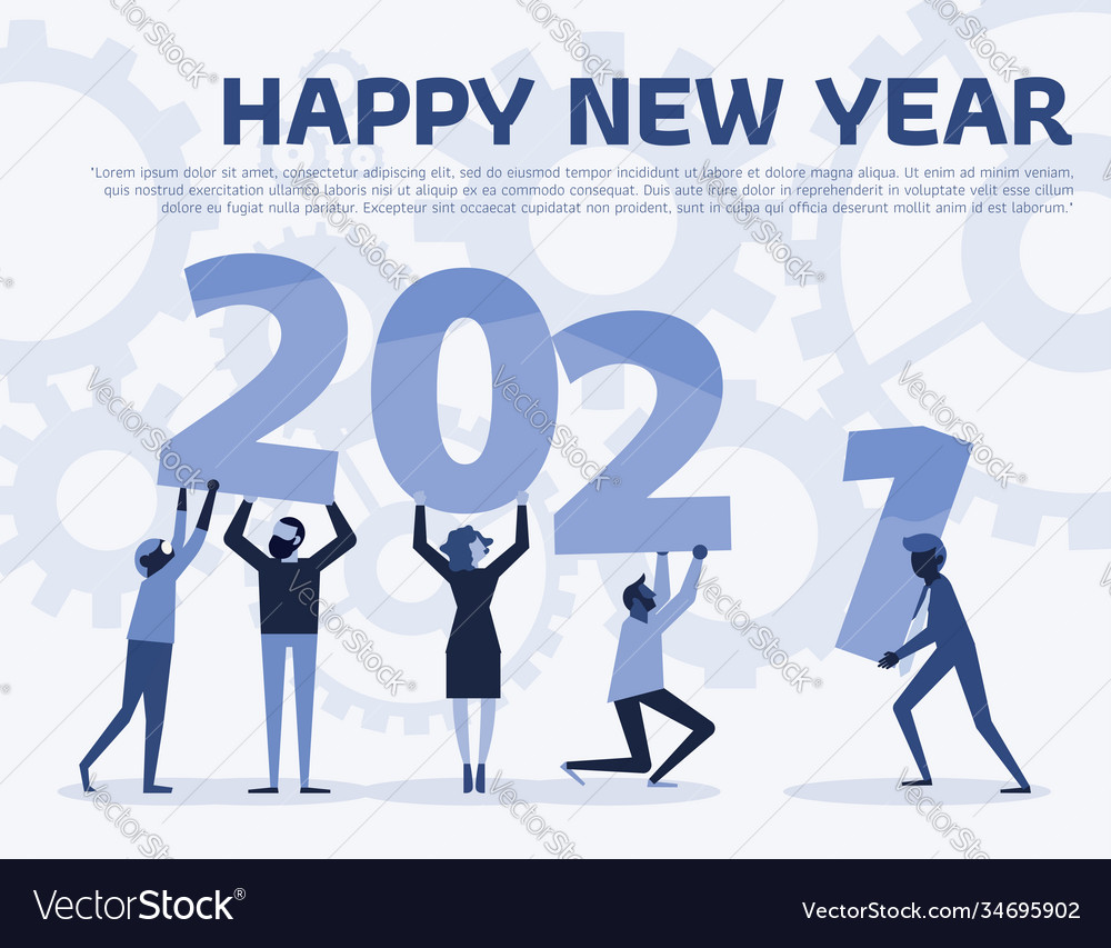 Happy new year 2021 text hold team Royalty Free Vector Image