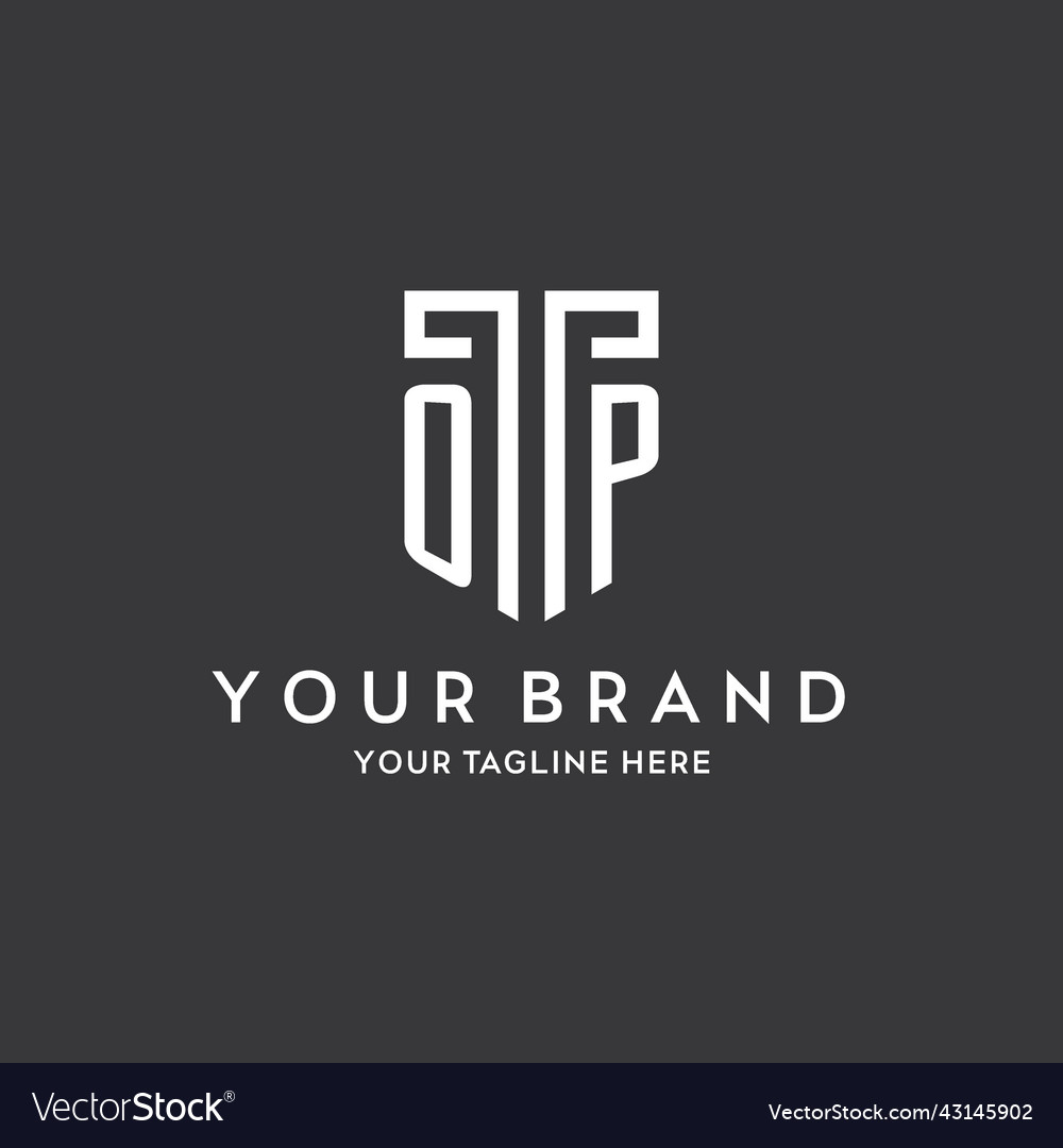 Op monogram initial name with shield shape icon