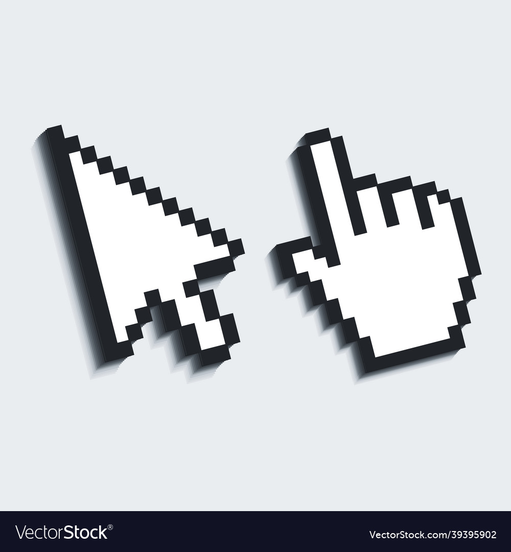 Pixelated hand and mouse cursor vector image Pixelated hand and mouse cursor