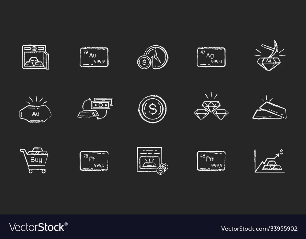 Precious metals and investment chalk white icons