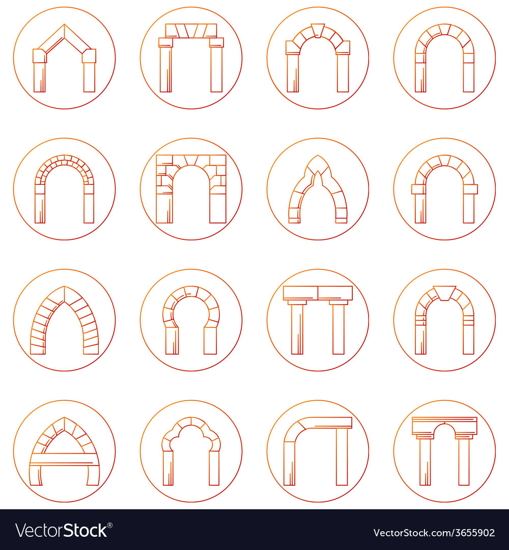 Sketch icons collection of different types arch