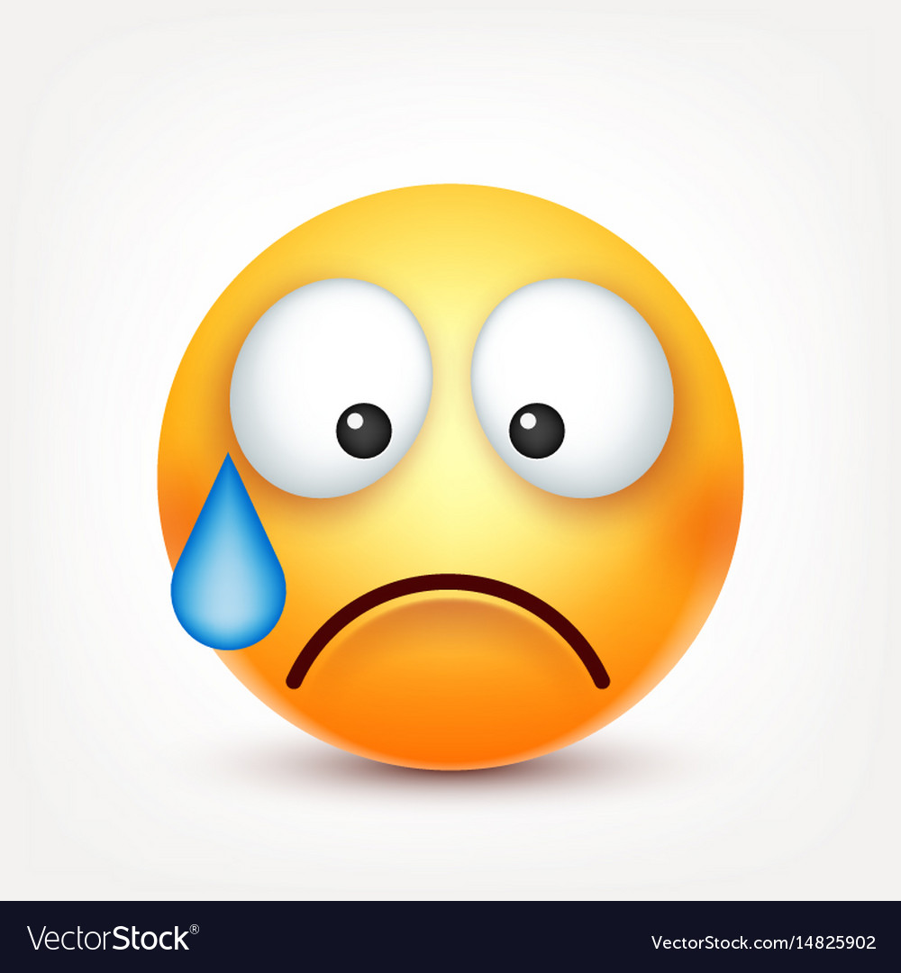 Smileysad emoticon with tear yellow face Vector Image