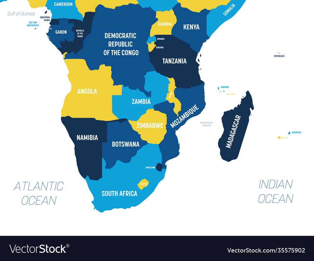 Southern africa map - brown orange hue colored Vector Image