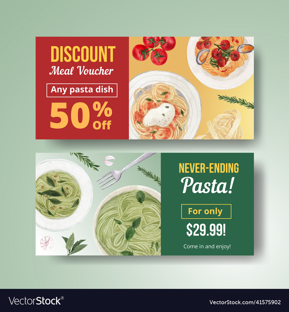 Voucher template with pasta canceptwatercolor