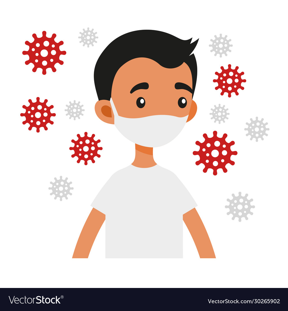 Young man avatar with protective masks set Vector Image