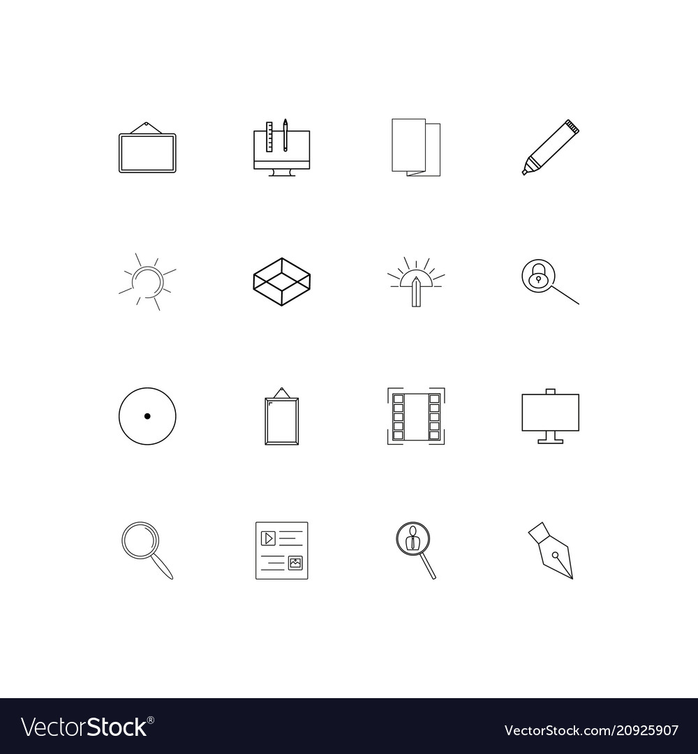 Creative process and design linear thin icons set