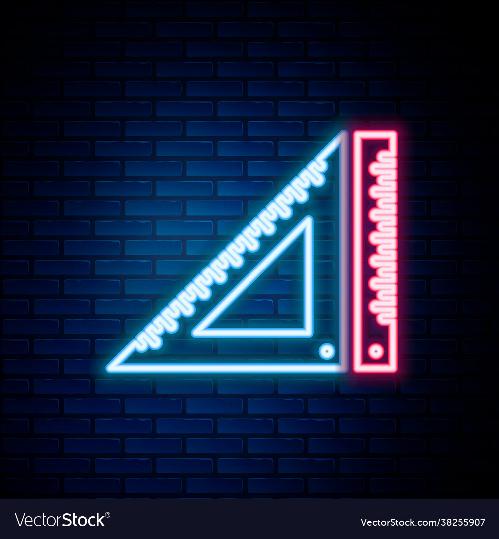 Glowing neon line triangular ruler icon isolated vector image Glowing neon line triangular ruler icon isolated