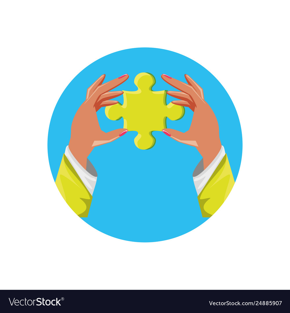 Hands with puzzle pieces isolated icon Royalty Free Vector