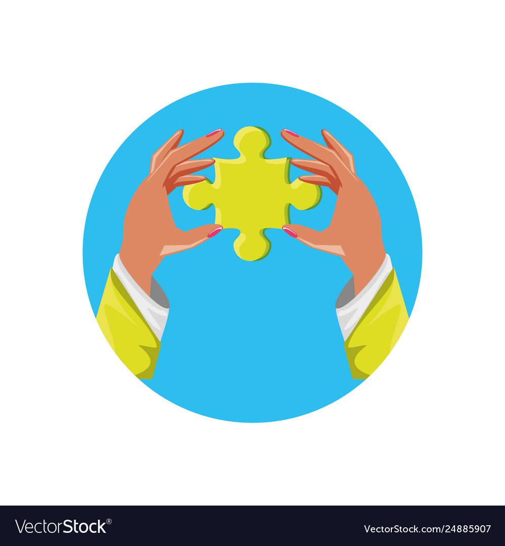 Hands with puzzle pieces isolated icon