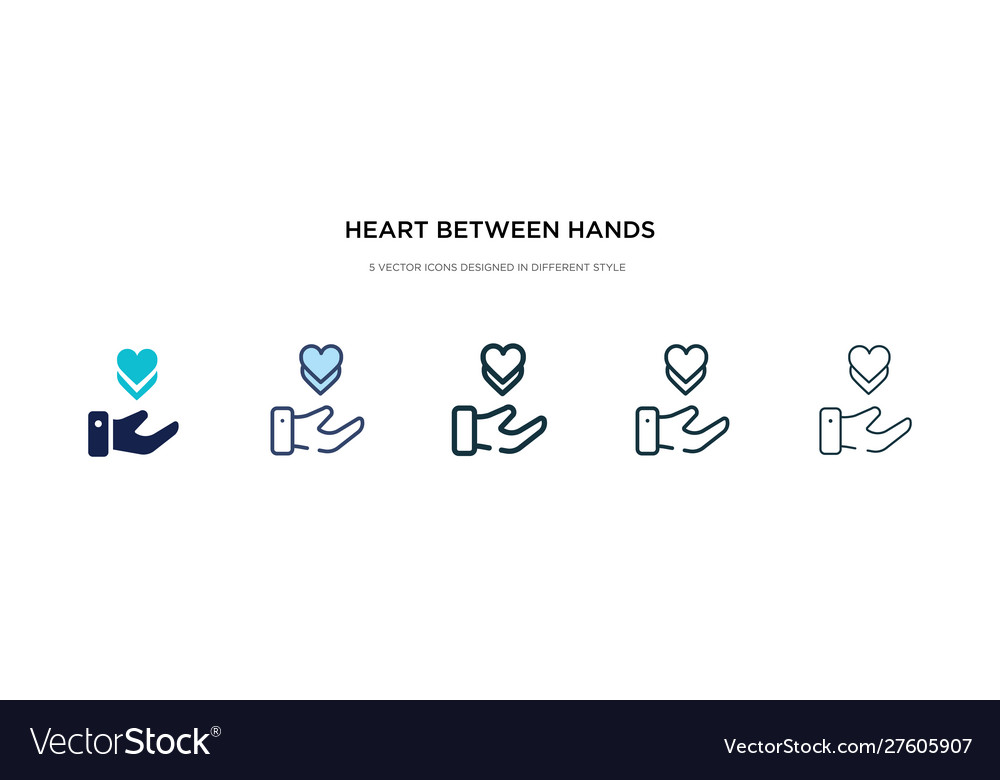 Heart between hands icon in different style two