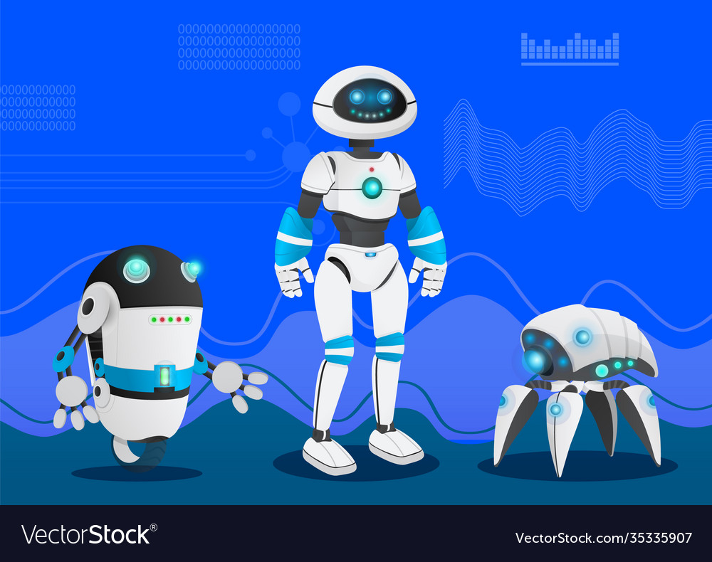 Humanoid robots with artificial intelligence vector image Humanoid robots with artificial intelligence