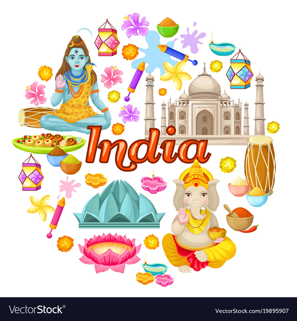 Indian culture icons round concept Royalty Free Vector Image