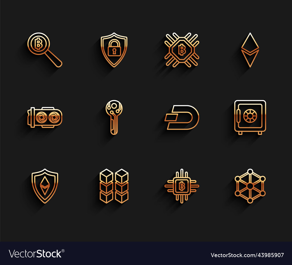 Set line shield ethereum eth blockchain vector image Set line shield ethereum eth blockchain