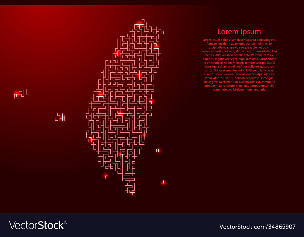 Taiwan Karte aus rotem Muster Labyrinthgitter vector image Taiwan Karte aus rotem Muster Labyrinthgitter