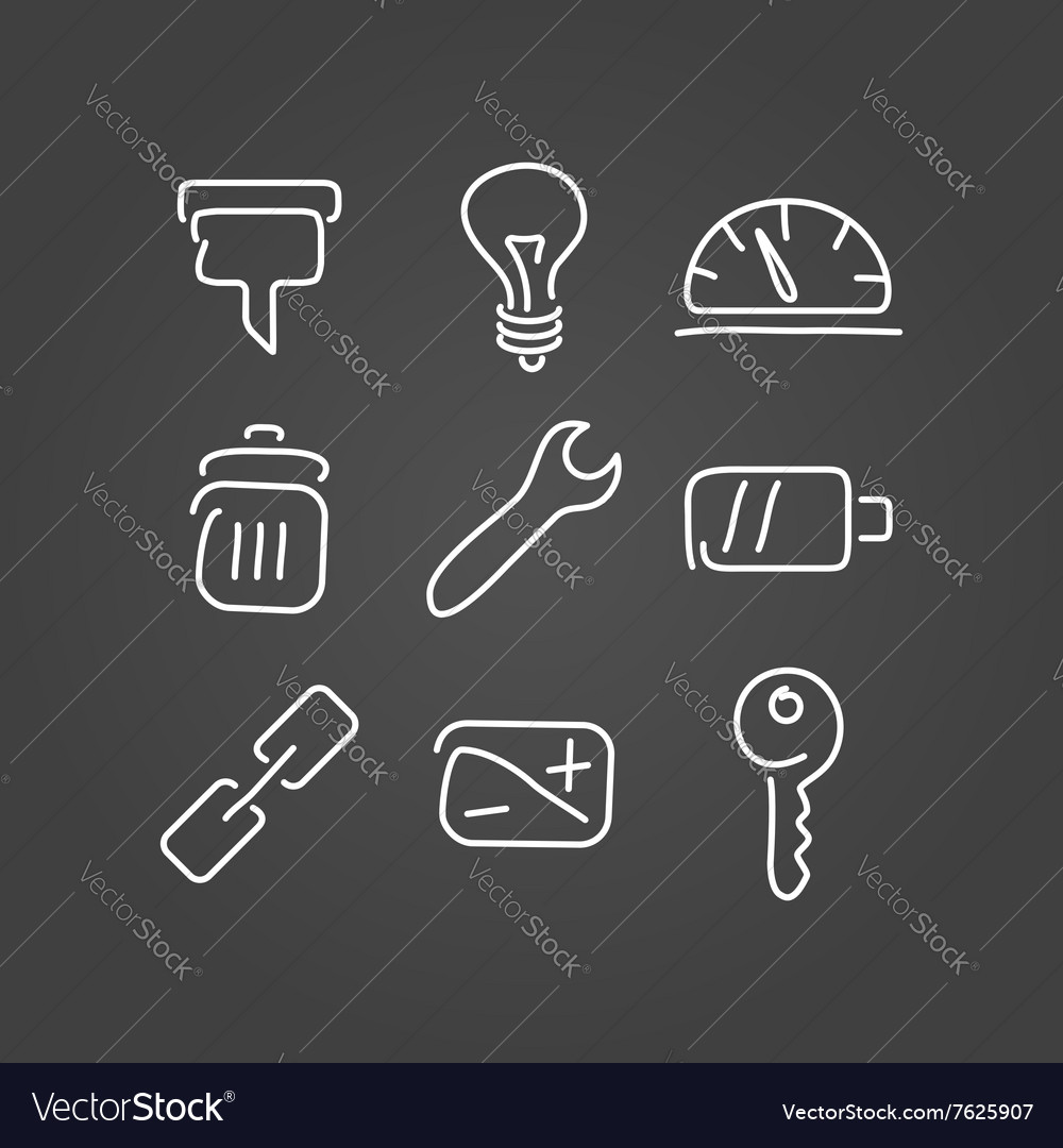 Technical tools set icons draw effect