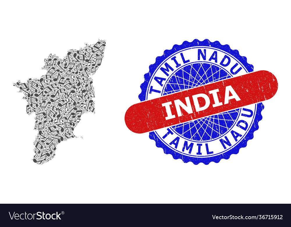 Music notation pattern for tamil nadu state map vector image Music notation pattern for tamil nadu state map