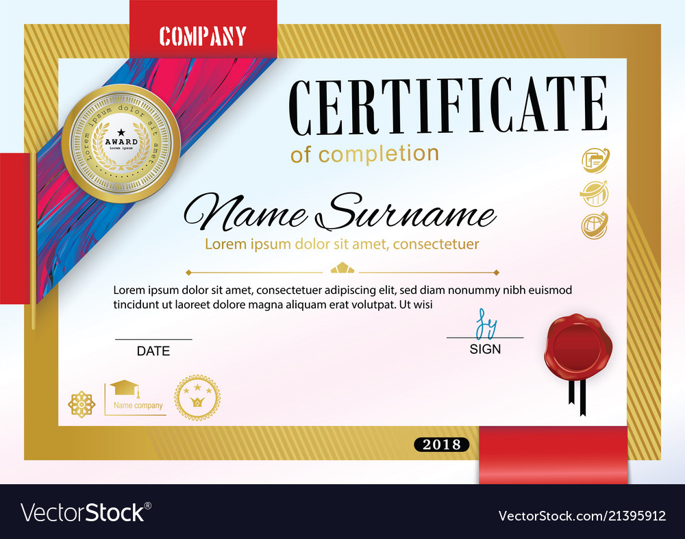 Official certificate with badge red ribbon Vector Image