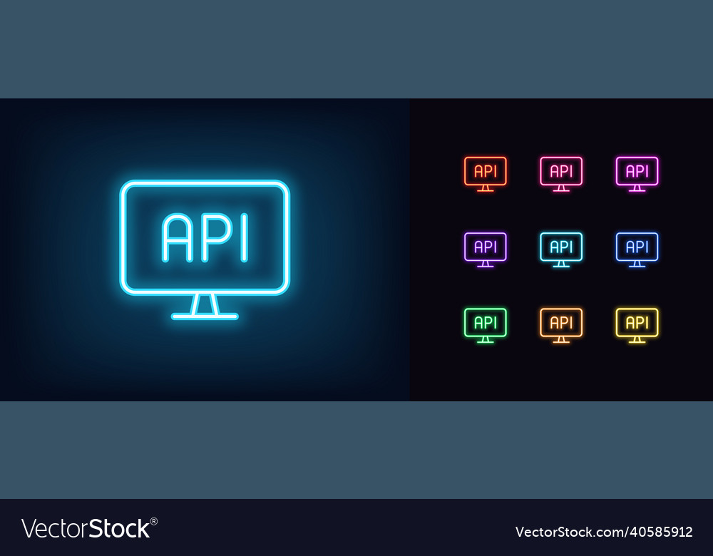 Outline neon api icon glowing computer vector image Outline neon api icon glowing computer