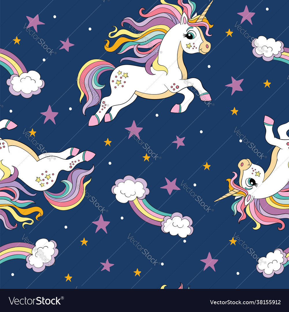 Seamless pattern with magic unicorns