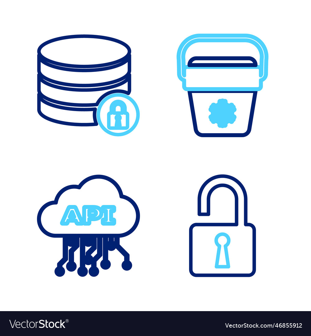 Set line open padlock cloud api interface cooler vector image Set line open padlock cloud api interface cooler